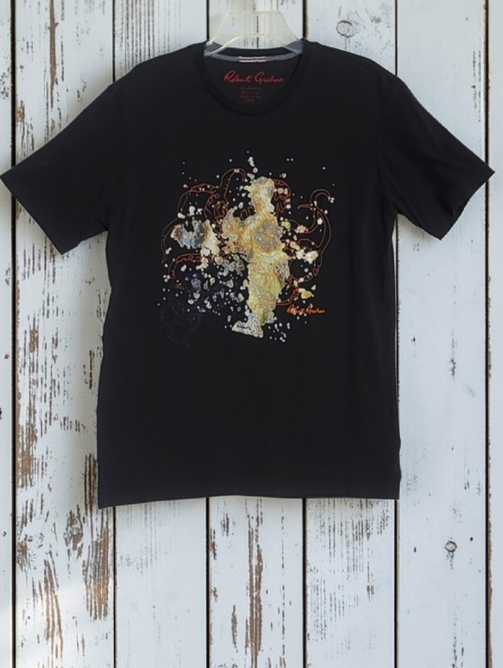 Robert Graham "Vortex" Skull Graphic Tee - Black Gold Men's Size M EUC